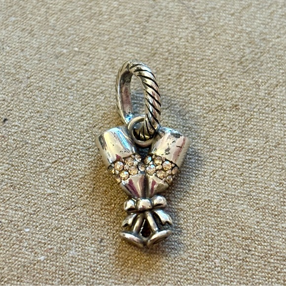 Brighton Clink Charm Two champagne glasses toast! Silver & crystals Good used - Picture 2 of 5